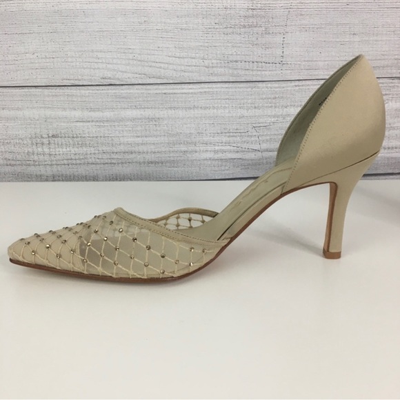 Nina Rhinestone Heels 7.5 Champagne Stiletto Lace - Picture 3 of 7